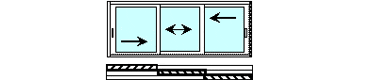 Схематический рисунок раздвижного окна с тремя створками