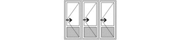 Трёхстворчатая раздвижная дверь из алюминия. Схематический рисунок.